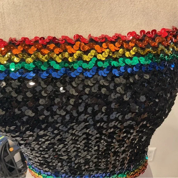 Vintage 70s Rainbow Sequin Tube Top - Picture 11 of 15